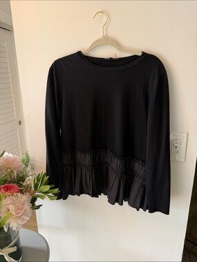 English Factory Black Long-Sleeve Ruffle-Hem Top